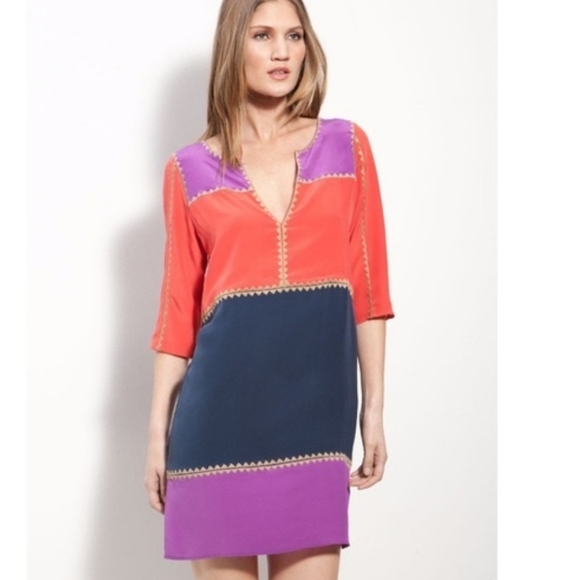 BCBGMaxAzria Dresses & Skirts - BCBGMaxAzria Color Block Tunic Silk Dress Multi Colors Medium